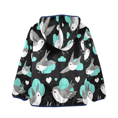 Birds on Cloudy Background Toddler Fleece Jacket Girl Boys Hooded Fleece Jacket Coat Warm Outwear Zip-up 3-10T2
