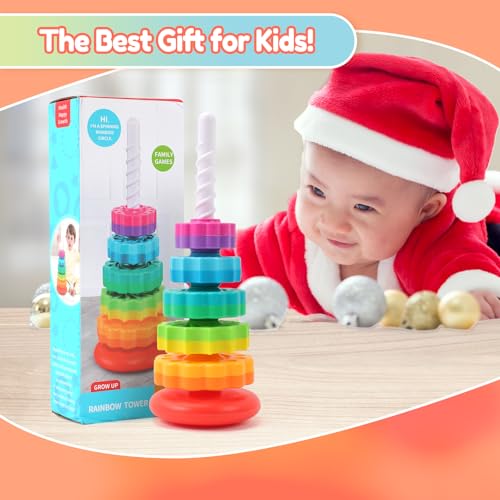 Baby Spinning Stacking Toys, 1-3 Rainbow Ring Stacker Montessori Toys for Babies, Sensory Toys for Toddlers, Christmas and Birthday Gifts Suitable for Boys and Girls - Image 8
