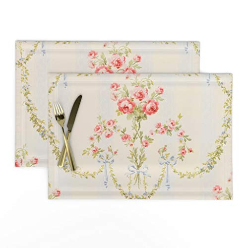 Roostery Cloth Placemats Floral Vintage Victorian Damask Stripe Chic Marie Antoinette Print Linen-Cotton Canvas Placemats Set of 2