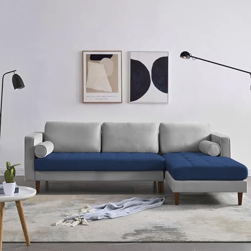 Image of Lezra RHS 4 Seater L Shape Sofa Set for Living Room (Blue Grey Fabric) Premium Fabric Sofa