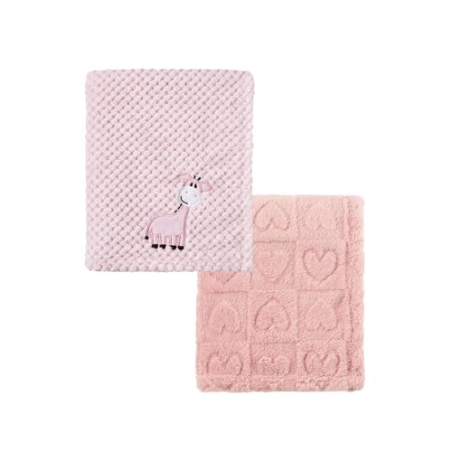 Image of CREVENT 2Pcs 75cmX100cm Cute Cozy Fluffy Warm Baby Blankets for Infants Toddlers' Bedding Crib Cot Stroller - Giraffe + Sherpa Pink