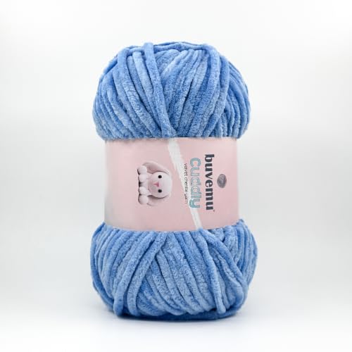 Image of Cuddly Velvet Chenille Yarn, Super Soft Bulky, Blue