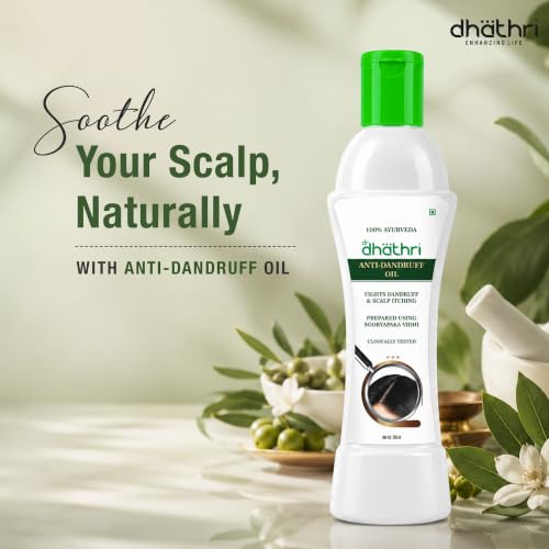 Image of Dhathri Anti-Dandruff Oil with Danthappala, Musk Root & Indian Barberry | Controls Dandruff & Reduce Scalp Itching & Irritation | Nourishes & Strengthen Hair | All Hair Types, Pack of 2x100ml