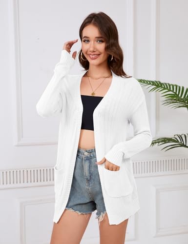 Image of Womens Open Front Lightweight Cardigans Oversized Two Pockets Long Sleeve Knit Sweaters