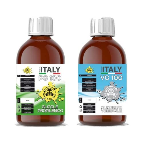 Glicol propilenico y glicerina vegetal, kit base neutra 50/50 (Made in Italy) para electrónica, uso industrial, cosmético y farmacéutico, alto grado de pureza FU (200 ml) Cover