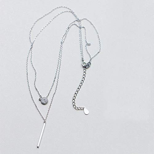 Gargantilla con barra redonda de circonio geométrico multicapa para mujer, collar con colgante, joya de cadena de plata de ley 925