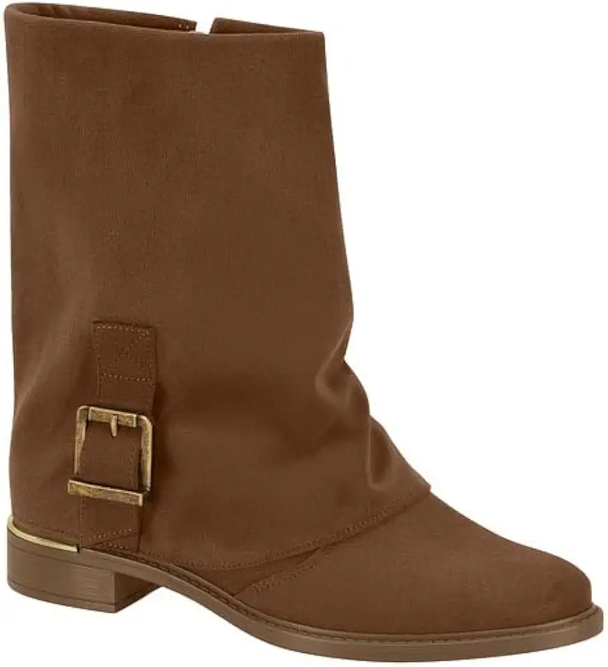 Vizzano Bota Feminina 3077.126, Camurça Stretch, Marrom, com Fivela, Salto Baixo, Estilo Casual