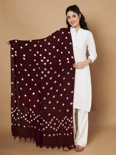 Image of Women's Cotton Rayon Bandhani Print Dupatta with Tassels 2.25 Meters | Women's cotton printed dupatta with tassels.