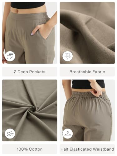 Image of SAADAA Pack of 2 Women's Cotton Pants | Regular Fit Mid-Rise Comfortable Trousers with Pockets | Casual
