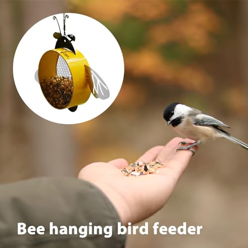 Mangeoire à oiseaux extérieure jaune en fer de grande capacité suspendue - 4
