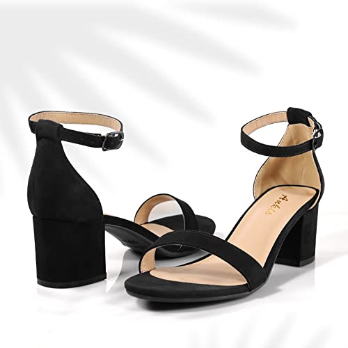 Image of Ankis Nude Silver Black Heels Women's Open Toe Ankle Strap Block Chunky Low Heeled Sandal Comfortable Office Wedding Dress Pump Shoes Standard Size 2.25 Inches Heel Design