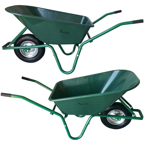 Actiasgear - Heavy Duty 85L Plastic Wheelbarrow | Pneumatic Wheel Garden, Yard, Stable & DIY Cart