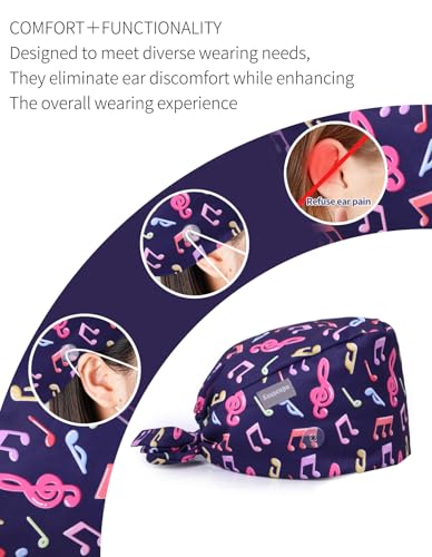 Image of Kousenpu Scrub Caps for Women, Adjustable with Side Buttons, Cute