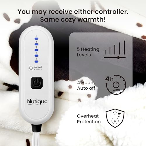 Cow Print Heated Throw Blanket Electric Blanket-Heating Blanket Throw with 5 Heat Levels & 4 Hours Auto-Off, Cozy Soft Fleece Sherpa, Washable, 50 x 60 Inches Cow Print White - Image 6