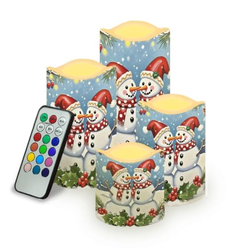 Image of Christmas Flameless Battery Operated Lamp with Remote | LED Flickering, Battery Operated, Color Changing Electric Pillar Candles for Living Room, Christmas Home Decor, 4 Pack