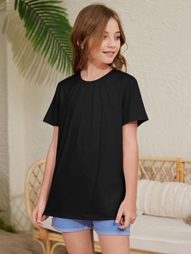 Image of ZDC Girls' Short Sleeve Shirts Kids Crewneck T-Shirts Summer Tops Basic Tees 5-14 Years