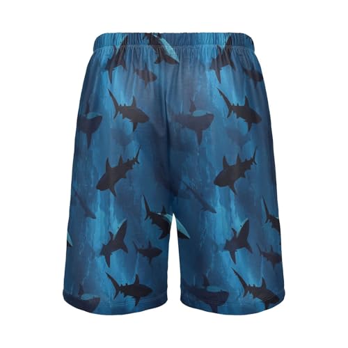 Mens Pajama Shorts Deep Sea Sharks Sleep Shorts Men Pajama Bottoms With Pockets Drawstring Lounge S3