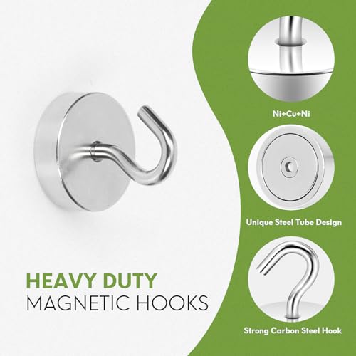 Image of Neosmuk Magnetic Hooks, Cruise Ship Essentials, 80lb+ Heavy Duty Magnetic Hooks for Cruise Cabins, Refrigerator, Grill, Hanging, and Travel | Extra Strong Must-Haves Magnet Hook,Silver (Pack of 2)