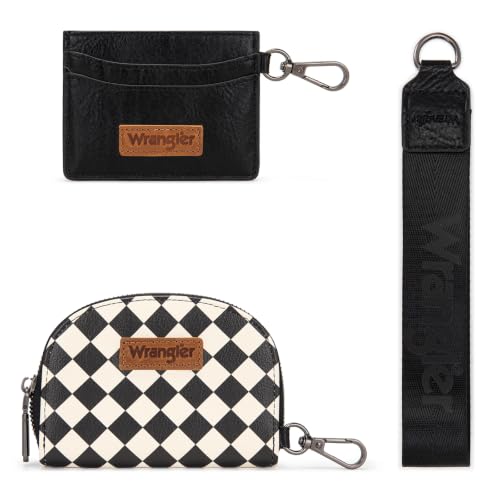 Image of Wrangler KeyChain Wallet Checkered Wristlet Wallets for Women Western Dual Pouch Wristlet Credit Card Holder Wallet