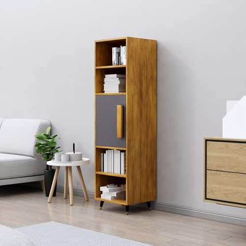 Image of Bniture Bookshelf for Home | Engineered Wood Book Shelf with 1 Door & 4 Shelf | Open Book Shelf Stand for Library | Multipurpose Display Organizer for Living Room & Office | Giant Wood & Slate Grey