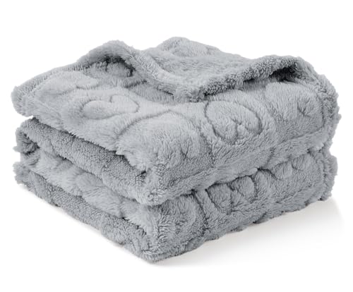 Image of CREVENT 30 inchX40 inch Cozy Soft Warm Sherpa Baby Blanket for Girls Boys, Newborn Essentials for Infant, Baby Shower Receiving Gift - Grey Heart 75X100cm + Gift Bag with Ribbon