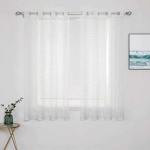 MIULEE Christmas Curtains 2 Panels Solid Color Sheer Window Curtains Smooth Elegant Window Voile Panels/Drapes/Treatment for Bedroom Living Room 55" Wx63 L Ivory, Grommet Top