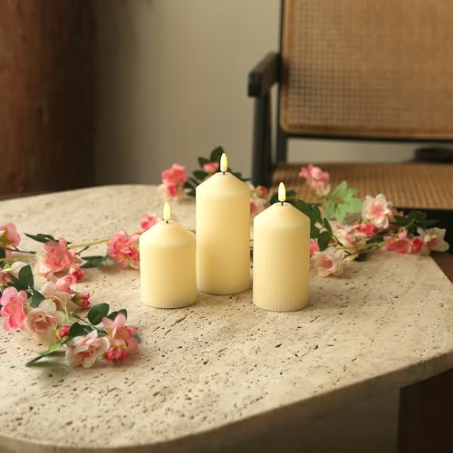 Image of LUSHARBOR Flameless Candles with Remote, 3 Pack Battery Operated Candles Real Wax LED Fake Pillar Candles with Timer Flickering Battery Candle for Wedding Home Party, Ivory