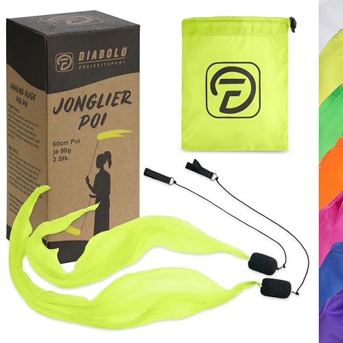 Diabolo Freizeitsport POI Luminoso UV en Amarillo - Angel Wings Spinning Pois, Pois en Espiral, Pois Blandos para Principiantes y Profesionales