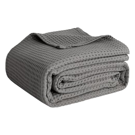 100% Cotton Blankets Throw Size for Bed - Waffle Weave Blankets for Summer, Lightweight and Breathable Soft Woven Blanket for Spring (Dark Grey, Throw (50" x 60")