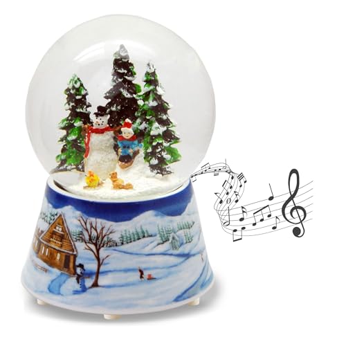 Schneekugel Weihnachten Spieluhr | Schneemann vor Lagerfeuer im...