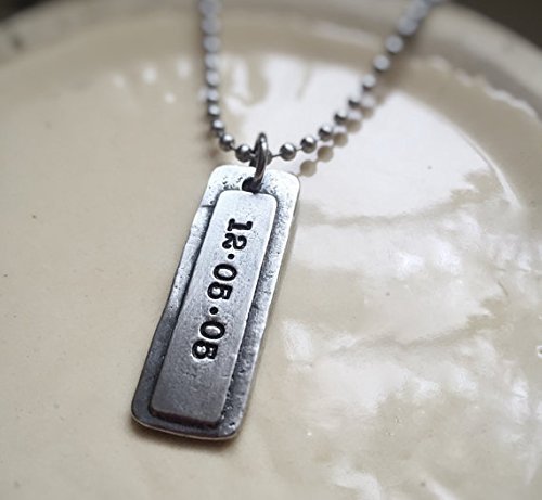 Mens Necklace Personalized Date Rustic 