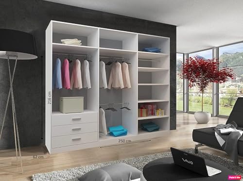 German Sliding Wardrobe Spacious Bedroom Sliding Wardrobe - Sleek and Functional Design comes in White/Grey/Black/Oak and Width 120cm/150cm/180cm/203cm/250cm (Black, 250cm)