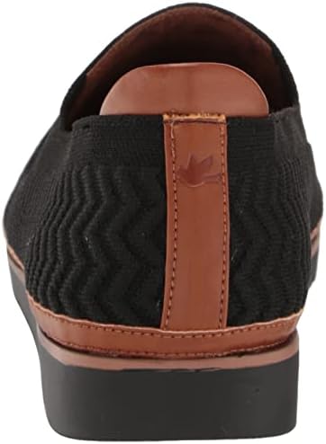 Amazon.com | Cobb Hill Women's Camryn Slipon Loafer Flat | Loafers & Slip-Ons A woman's black slip-on loafer with a brown sole and a brown leather heel tab with a bird logo.
