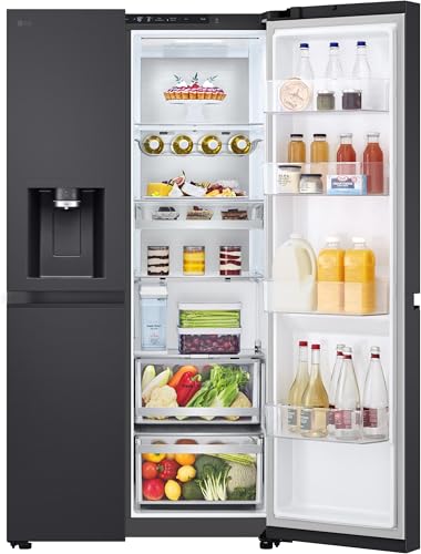 LG GSLB91EVAB Side-by-Side Kühlschrank mit Gefrierfach (623 L, Energieklasse B) mit Eis- und Wasserspender, UVNano, LinearCooling, Total No Frost, Schwarz