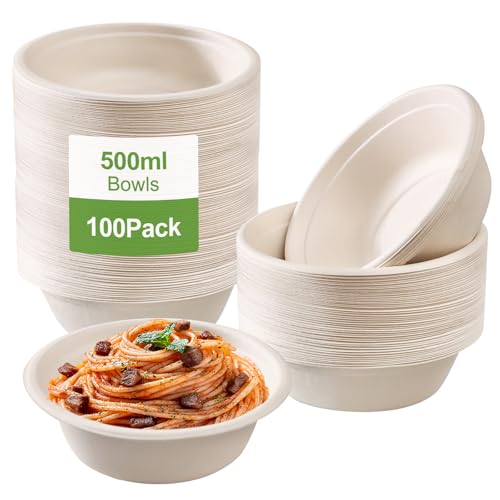 100 ciotole usa e getta da 500 ml, ciotole di carta per zuppe, piatti fondi usa e getta, biodegradabili