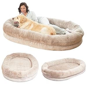 Human Dog Bed for Adults & Furry Friends | Warm & Comfortable Human Sized Dog Bed | Bean Bag Dog Bed | Giant Dog Bed for Humans & Pets | Human Size Dog Bed for Adults | Brown | Detachable Cover
