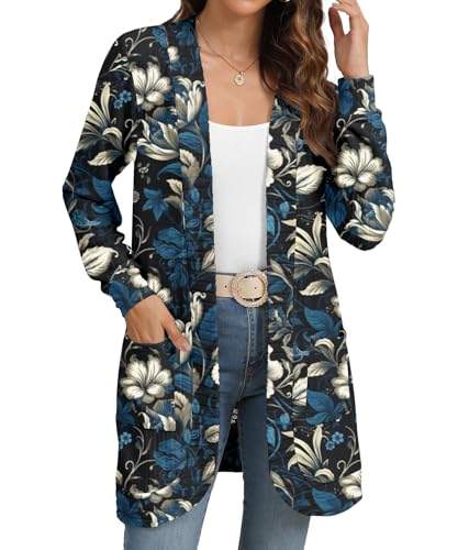 Image of YSYOKOW Cardigan Sweaters for Women Long Sleeve Open Front with Pockets | Long Cardigans for Women Lightweight Soft Casual Dressy Loose Fit Cardigan Sweater with Pockets for Work and Office