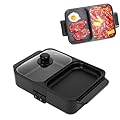 Mini Electric Hot Pot with Grill,1200W 2 in 1Electric Smokeless Hot Pot with Grill, Korean BBQ Grill Shabu Shabu Hot Pot with Non-Stick Skillet Pan, Dual Adjustable Temperature