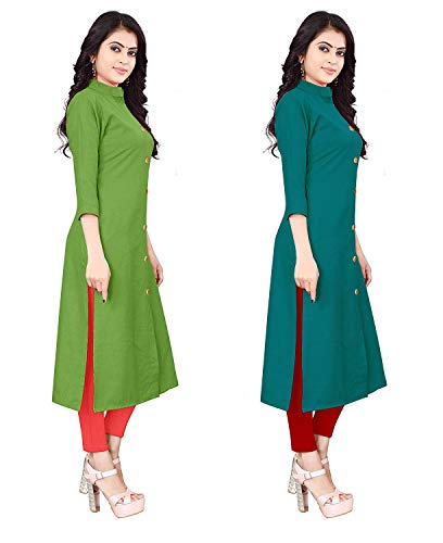 Image of NATEK Women's Cotton Straight Plain Kurtis Combo Pack of 2