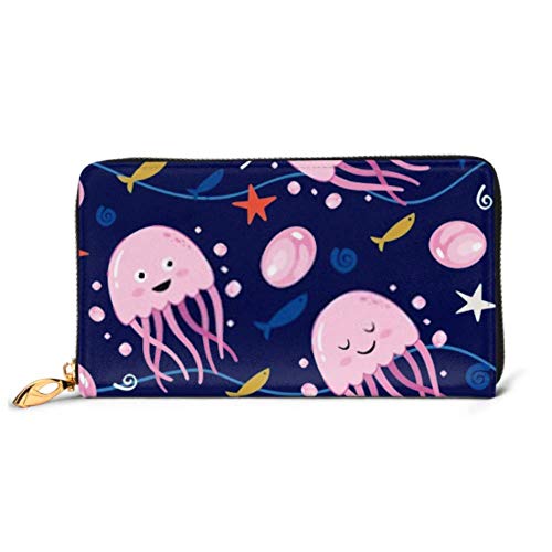 Preisvergleich Produktbild JHGFG Mode Handtasche Reißverschluss Brieftasche Vektor Nahtloses Muster Nette Qualle Entzückende Telefon Kupplung Geldbörse Abendkupplung Blockieren Leder Brieftasche Multi Card