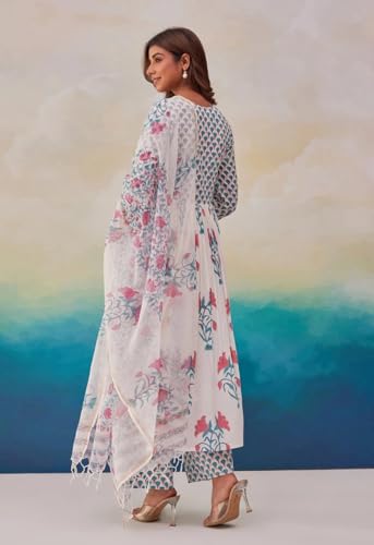 Image of ANNI Designer Women's Rayon Blend Printed Anarkali Kurta with Pant & Dupatta