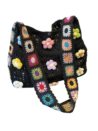 SHENHE Women's Crochet Tote Bag Hollow Out Slouchy Crossbody Beach Shoulder Bag for Travel Daily