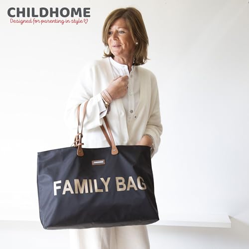 Childhome, Family Bag, Wickeltasche, Reisetasche/Wochenendtasche, Großes Fassungsvermögen, inkl. abnehmbarer Tasche, Schwarz/Gold