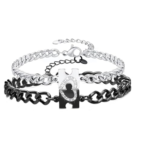 Guyode 2 Pezzi Braccialetti Coppia Personalizzato Diamante Braccialetti Amicizia Acciaio