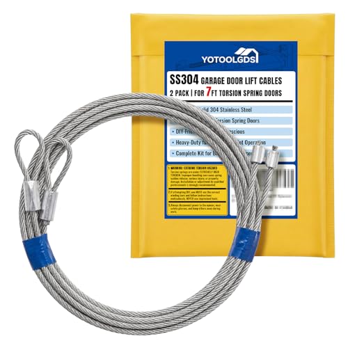 YoToolGDS 304 Stainless Steel Garage Door Lift Cables - 8.6Ft x 1/8in (2 Pack) | for 7ft Doors with Torsion Springs | True Rustproof Easy DIY Replacement