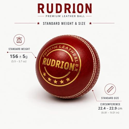 Image of Premium Leather Cricket Ball | Hand Stitched 4 Ply Leather Ball with Raised Seam for Swing & Bounce | Durable Match & Practice Ball for Club, Training & Professional Cricket (1, Red)