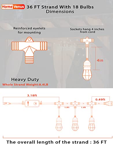 Hvs Smart Outdoor String Lights Led 36Ft Color Changing Rgbw Patio String Lights Infinite Connectable App Control 2.4Ghz Wifi Waterproof 18 Acrylic Work With Alexa Google For Party Outside Cafe #TOP5