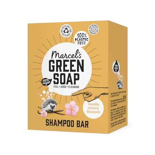 Marcel’s Green Soap – Shampoo Bar Vanilla & Cherryblossom – Daily use, plastic and sulfate free – Saves 3 bottles of regular Shampoo – 100% Eco friendly – 100% Vegan – 97% Biodegradable – 90 G