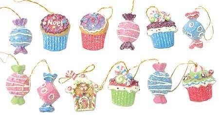 Package of Cute Mini Resin Candy and Cake Ornaments for Tree Trim, Package Tie Ons, or Craft Projects