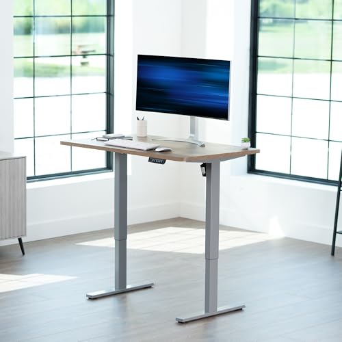 Image of VIVO Reclaimed Wood 48 x 30 in Standing Desk, DESK-KIT-1G5P | Electric, Holds 220 lbs, Sit Stand, Height Adjustable, One-Piece Extra Deep Table Top, Memory Presets, 1B Series, Gray Frame